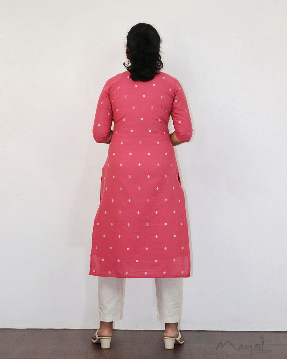 Hot Pink Self Design Cotton Kurta