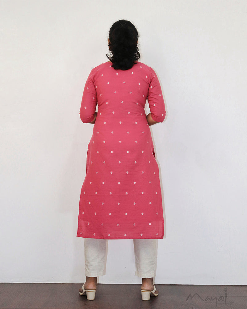 Hot Pink Self Design Cotton Kurta