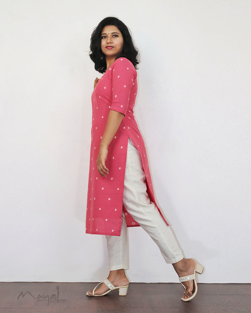 Hot Pink Self Design Cotton Kurta