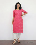 Hot Pink Self Design Cotton Kurta