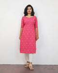 Hot Pink Self Design Cotton Kurta
