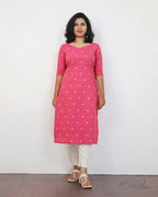 Hot Pink Self Design Cotton Kurta