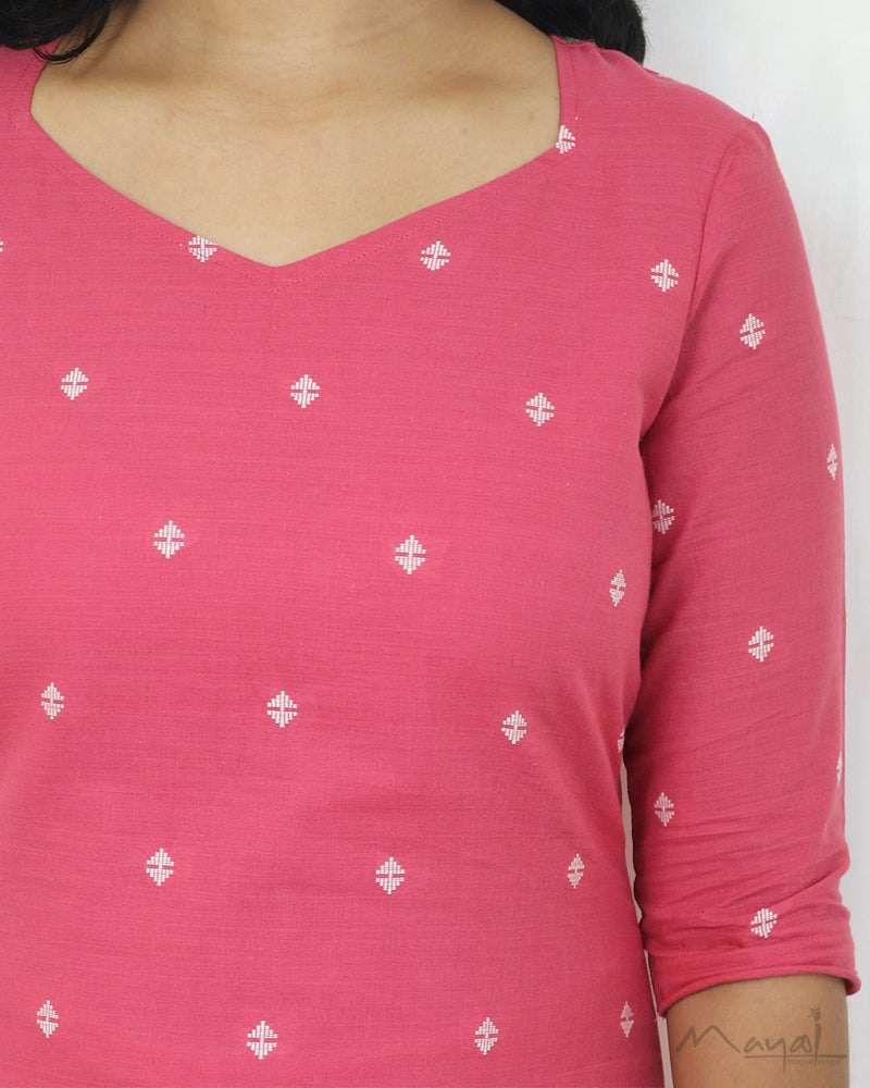 Hot Pink Self Design Cotton Kurta