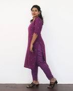 Violet Self Design Jacquard Cotton Kurta With Pant