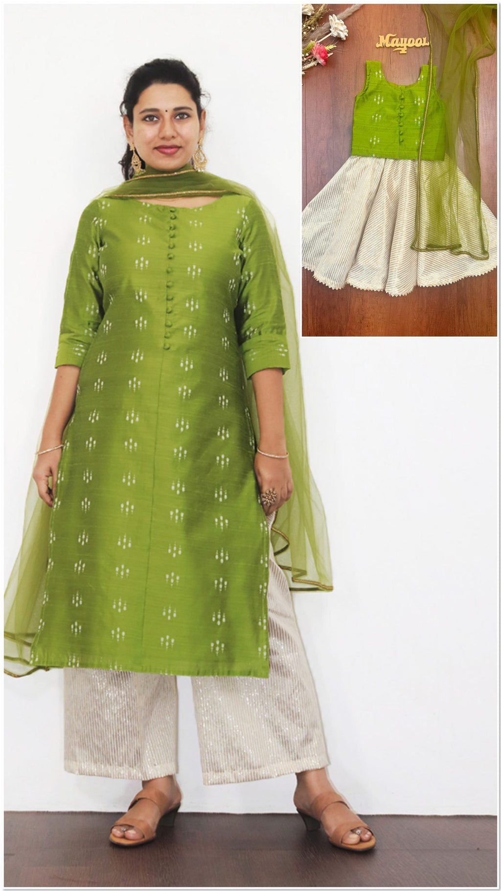 Apple Green Silk Cotton Kids Set