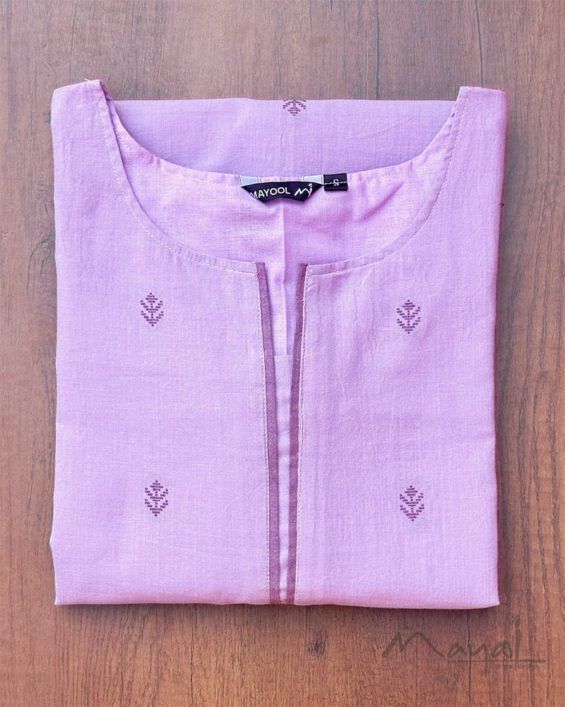 Light Purple Self Design Cotton Kurta With Pant