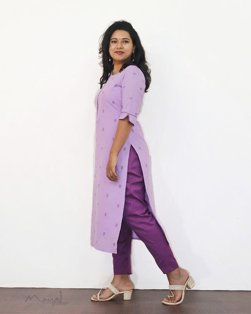 Light Purple Self Design Cotton Kurta With Pant
