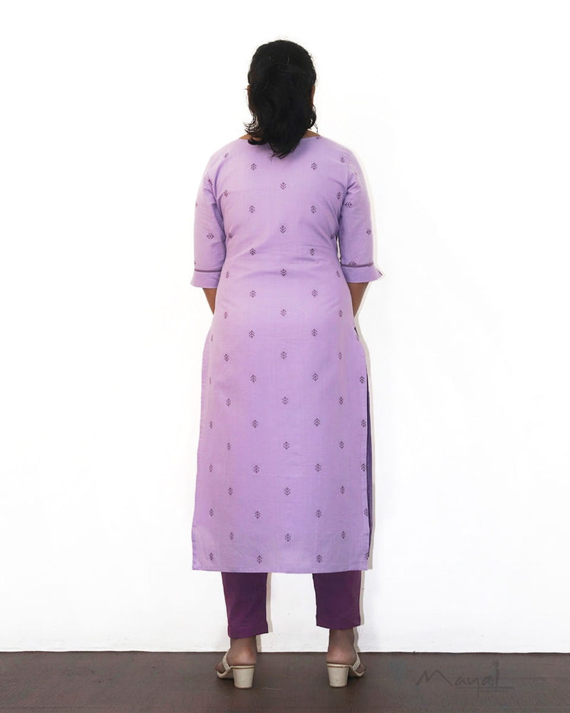Light Purple Self Design Cotton Kurta With Pant