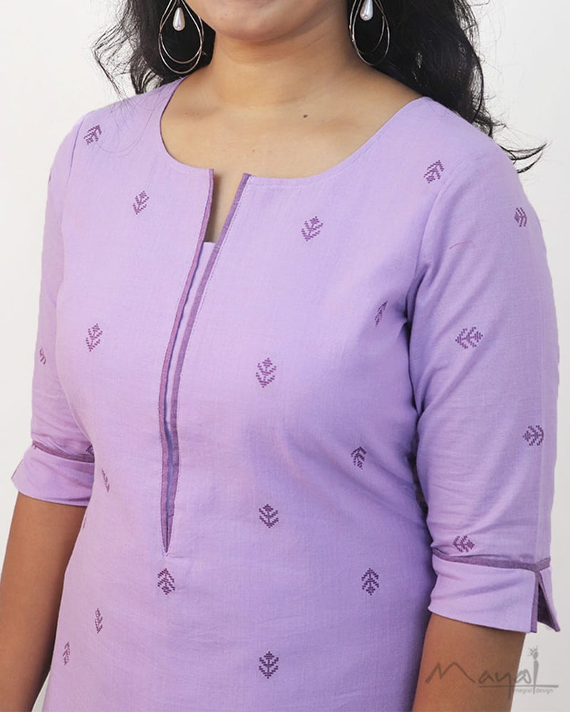 Light Purple Self Design Cotton Kurta With Pant