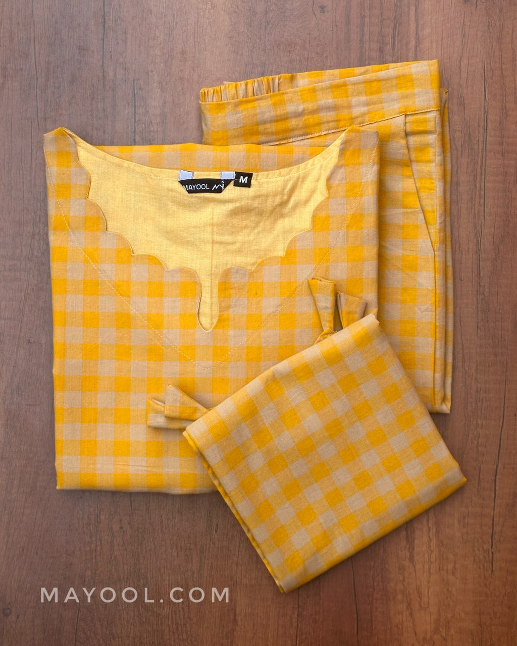 Yellow Checks Cotton Kurta