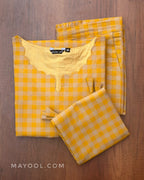Yellow Checks Cotton Kurta