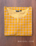 Yellow Checks Cotton Kurta