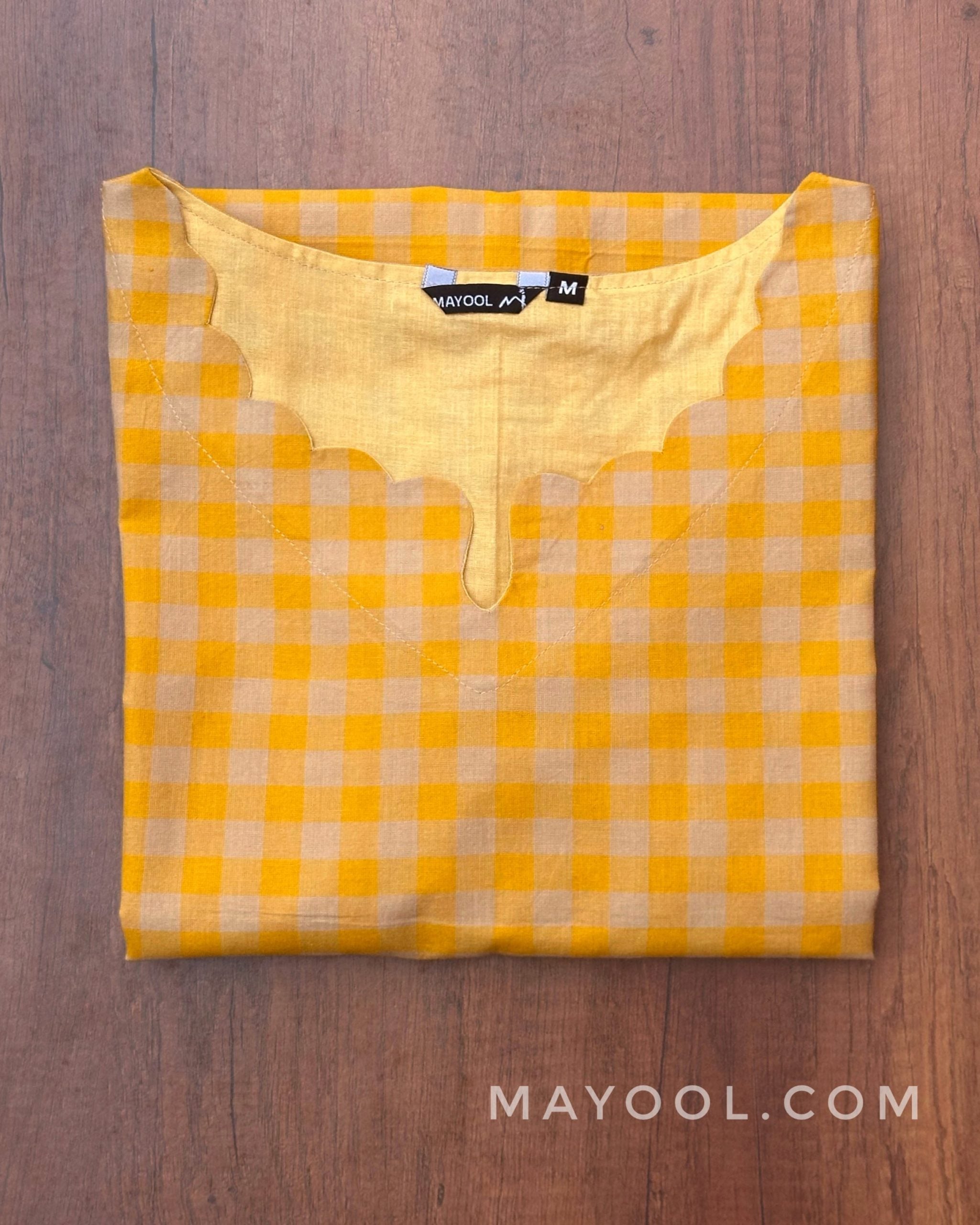 Yellow Checks Cotton Kurta
