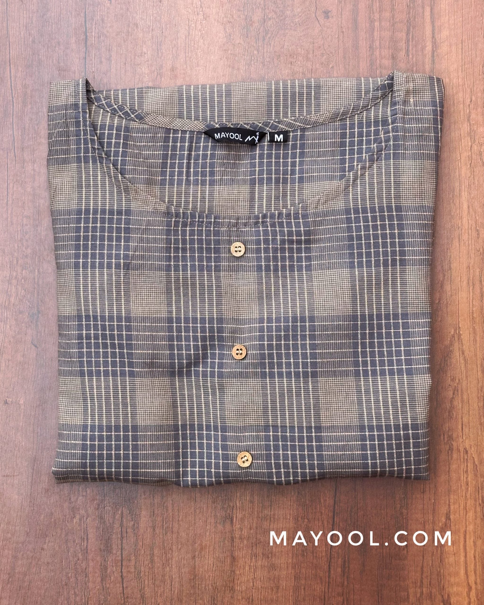 Beige Blue Stripe Cotton Kurta