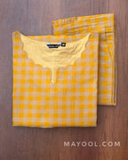 Yellow Checks Cotton Kurta