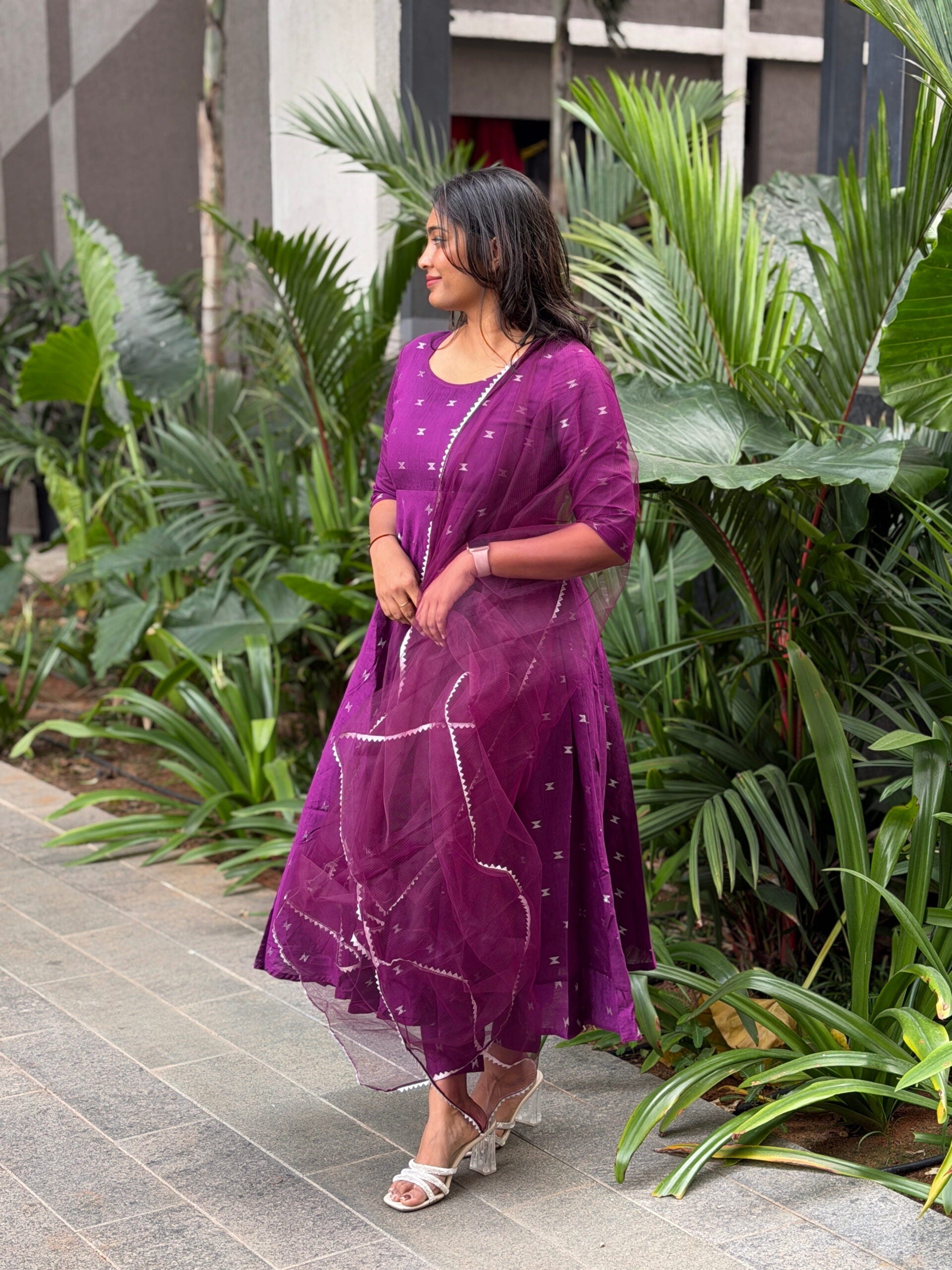Raspberry Purple Silk Cotton Anarkali Dresses