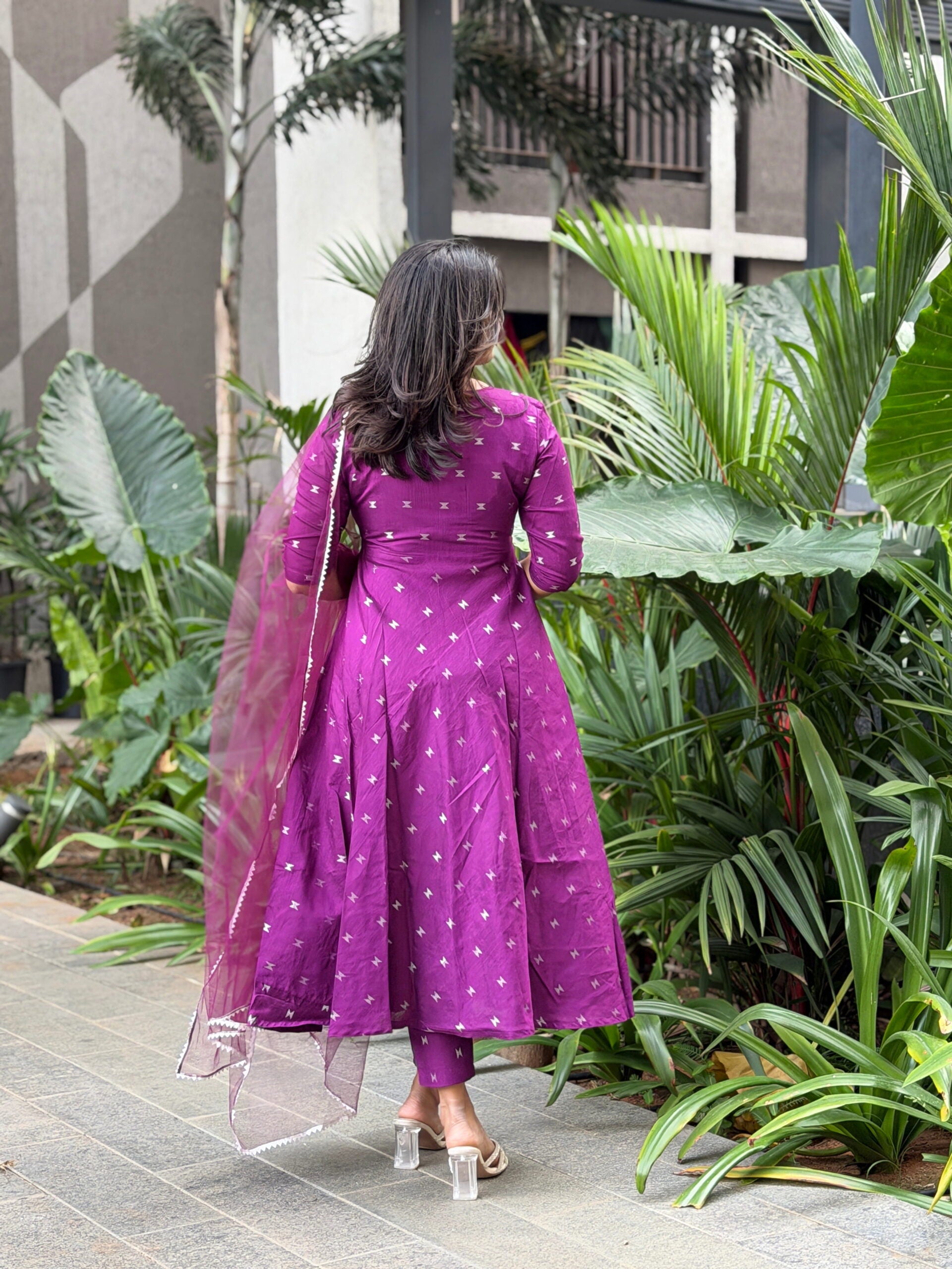 Raspberry Purple Silk Cotton Anarkali Dresses