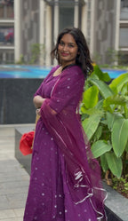 Raspberry Purple Silk Cotton Anarkali Dresses