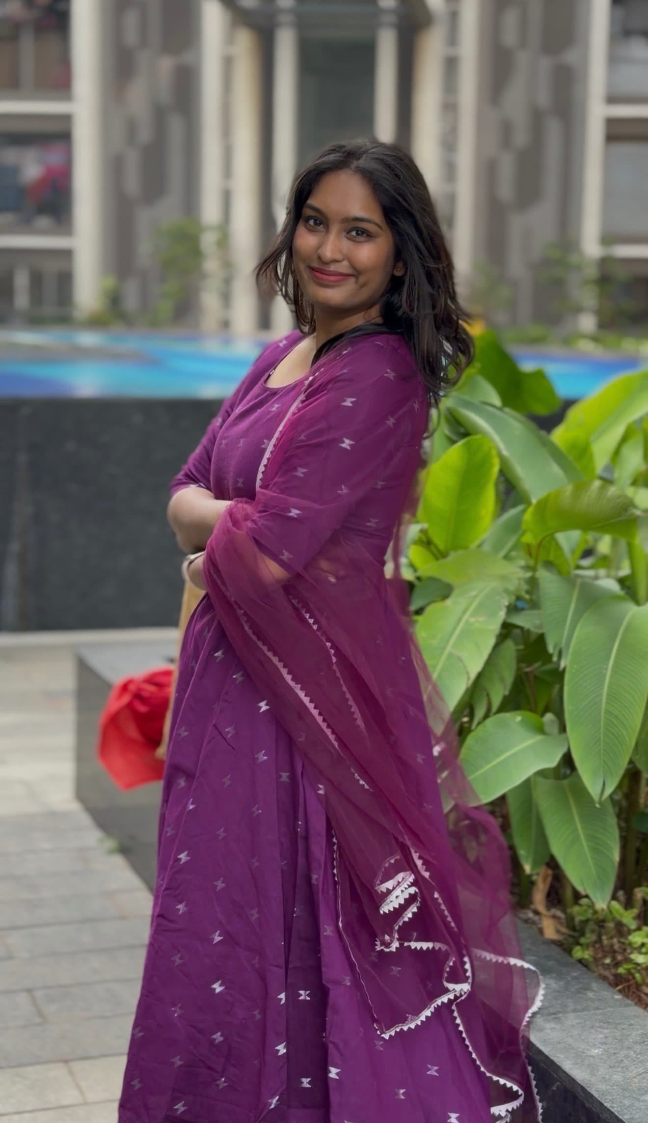 Raspberry Purple Silk Cotton Anarkali Dresses