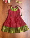 Dark Red Traditional Cotton Kids Frock