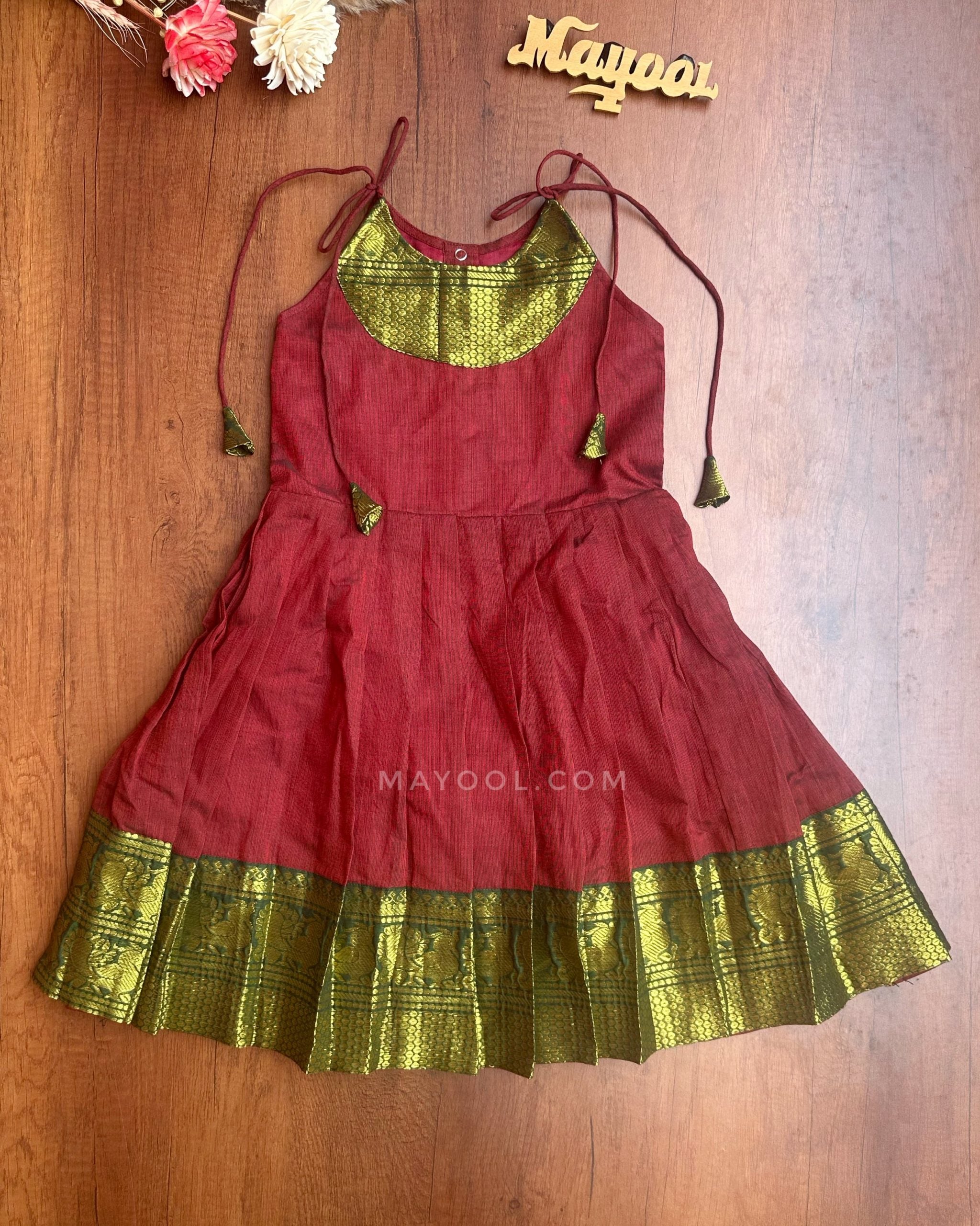 Dark Red Traditional Cotton Kids Frock