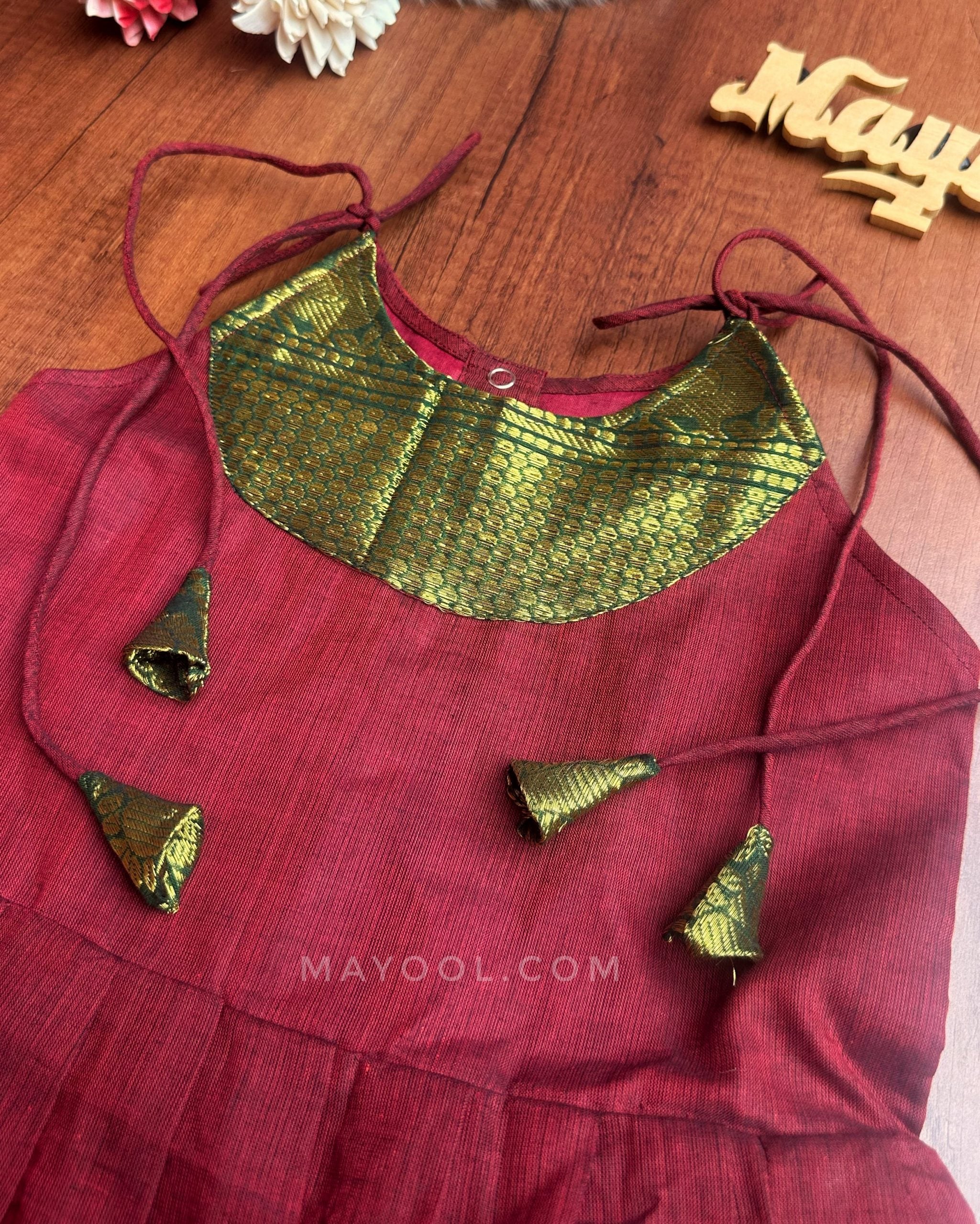 Dark Red Traditional Cotton Kids Frock