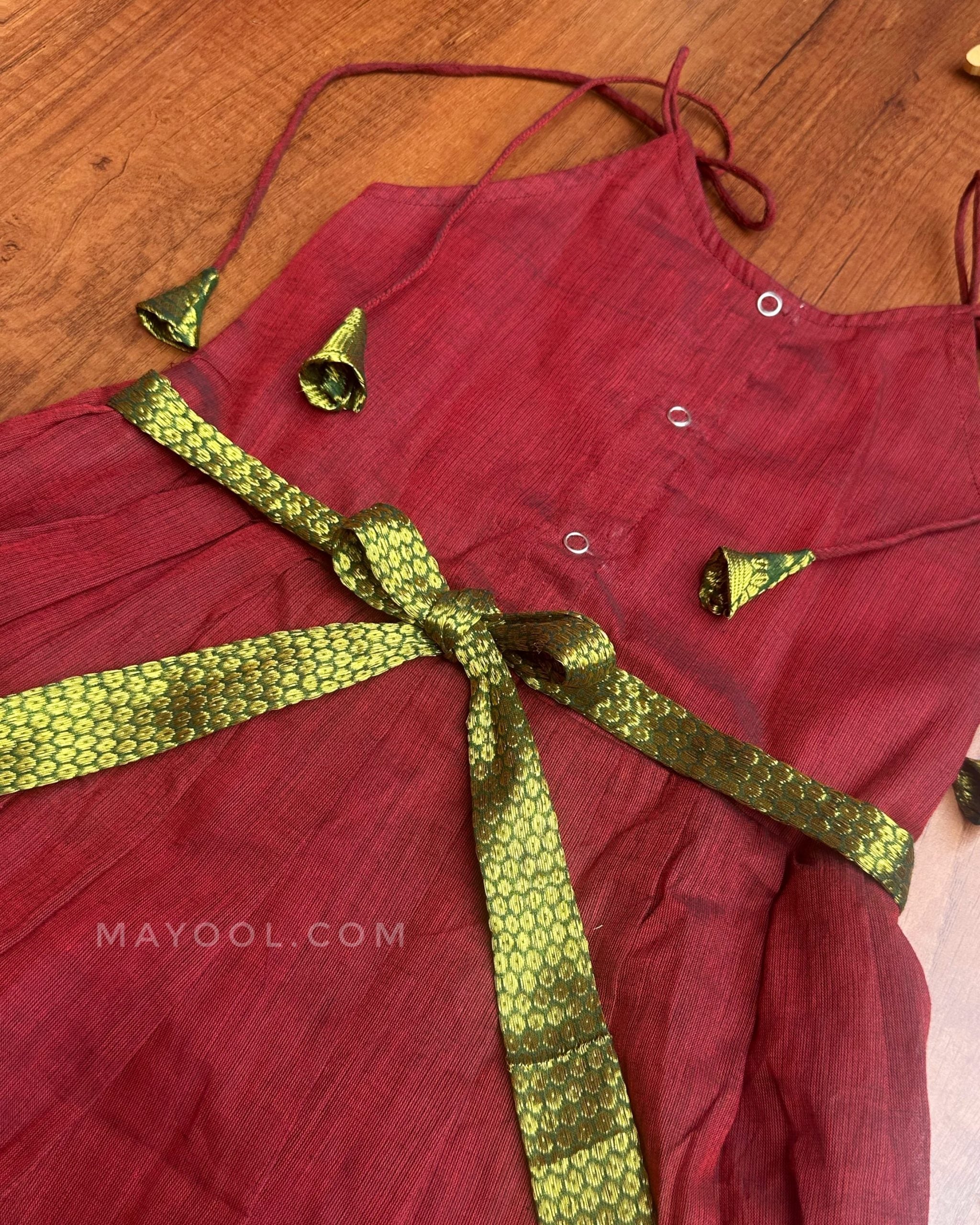 Dark Red Traditional Cotton Kids Frock
