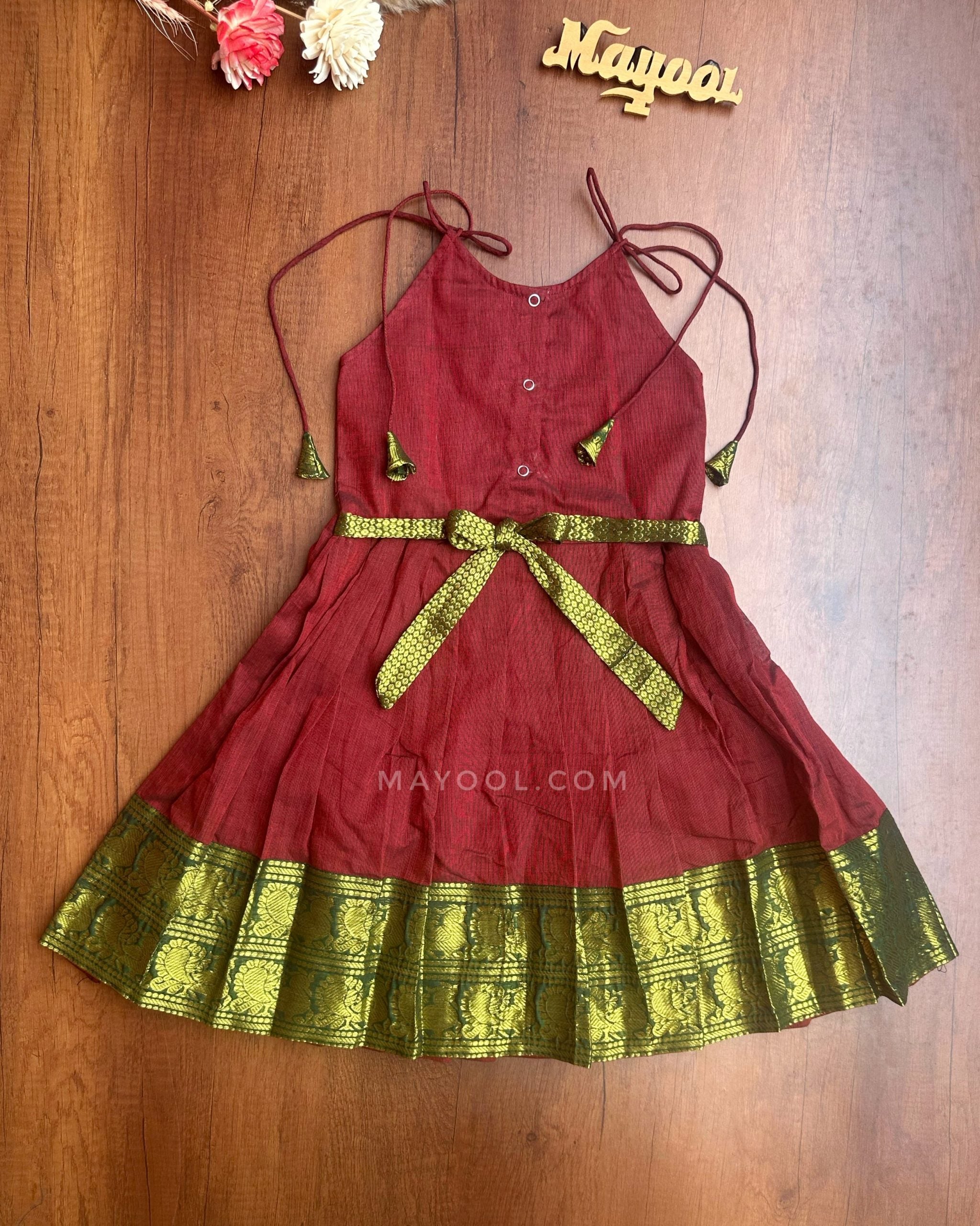 Dark Red Traditional Cotton Kids Frock