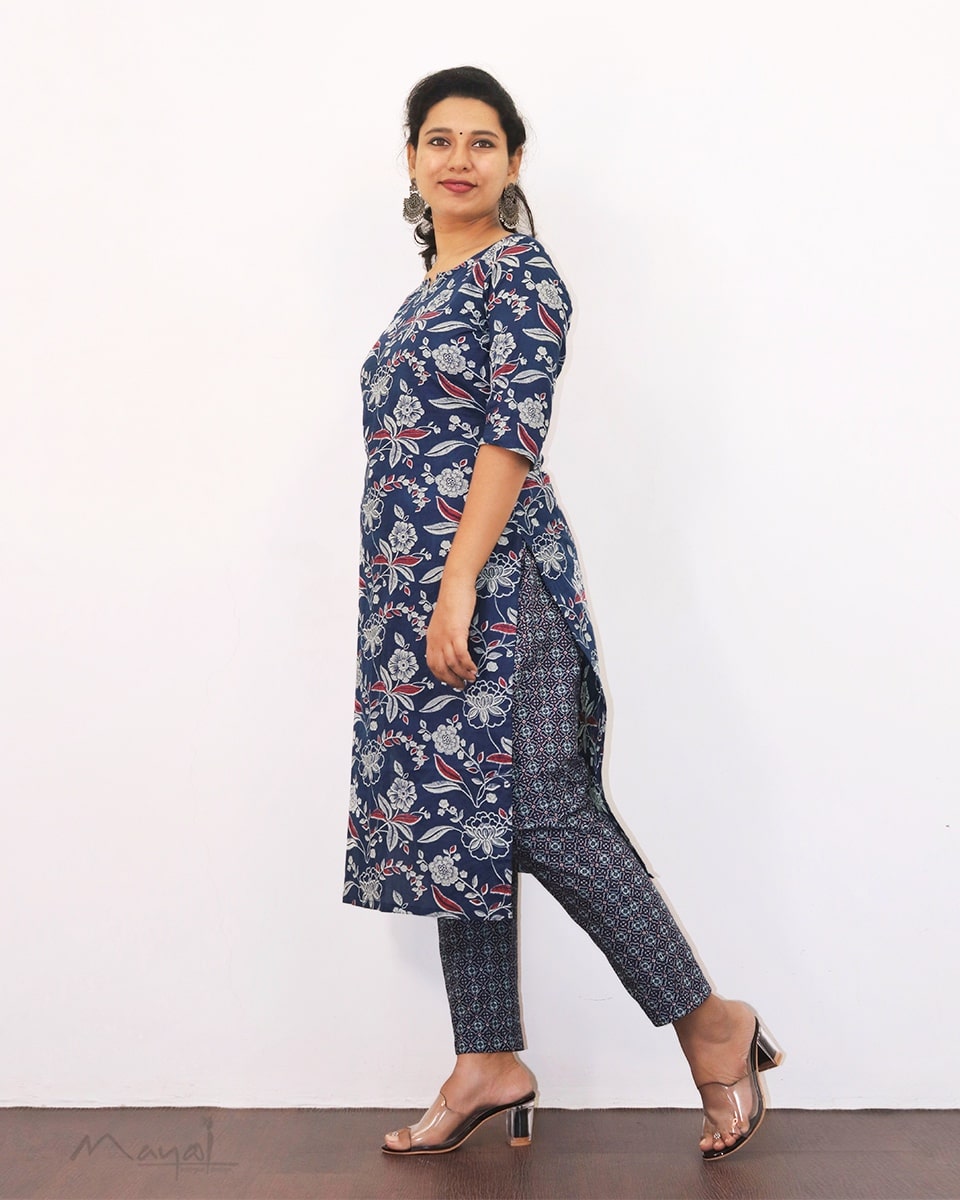Classic Blue Printed Cotton Kurta