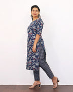 Classic Blue Printed Cotton Kurta