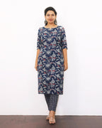 Classic Blue Printed Cotton Kurta