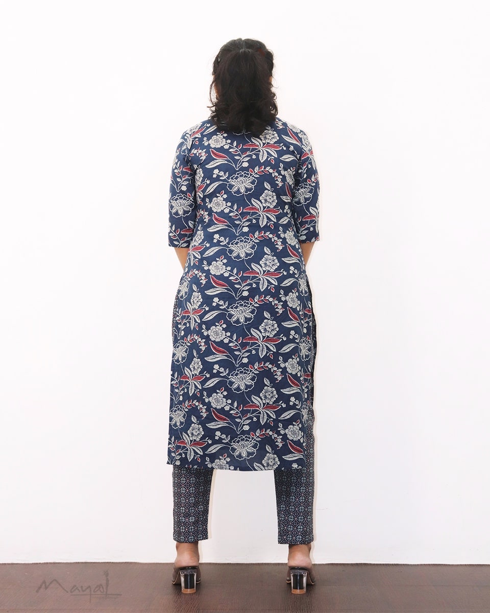 Classic Blue Printed Cotton Kurta