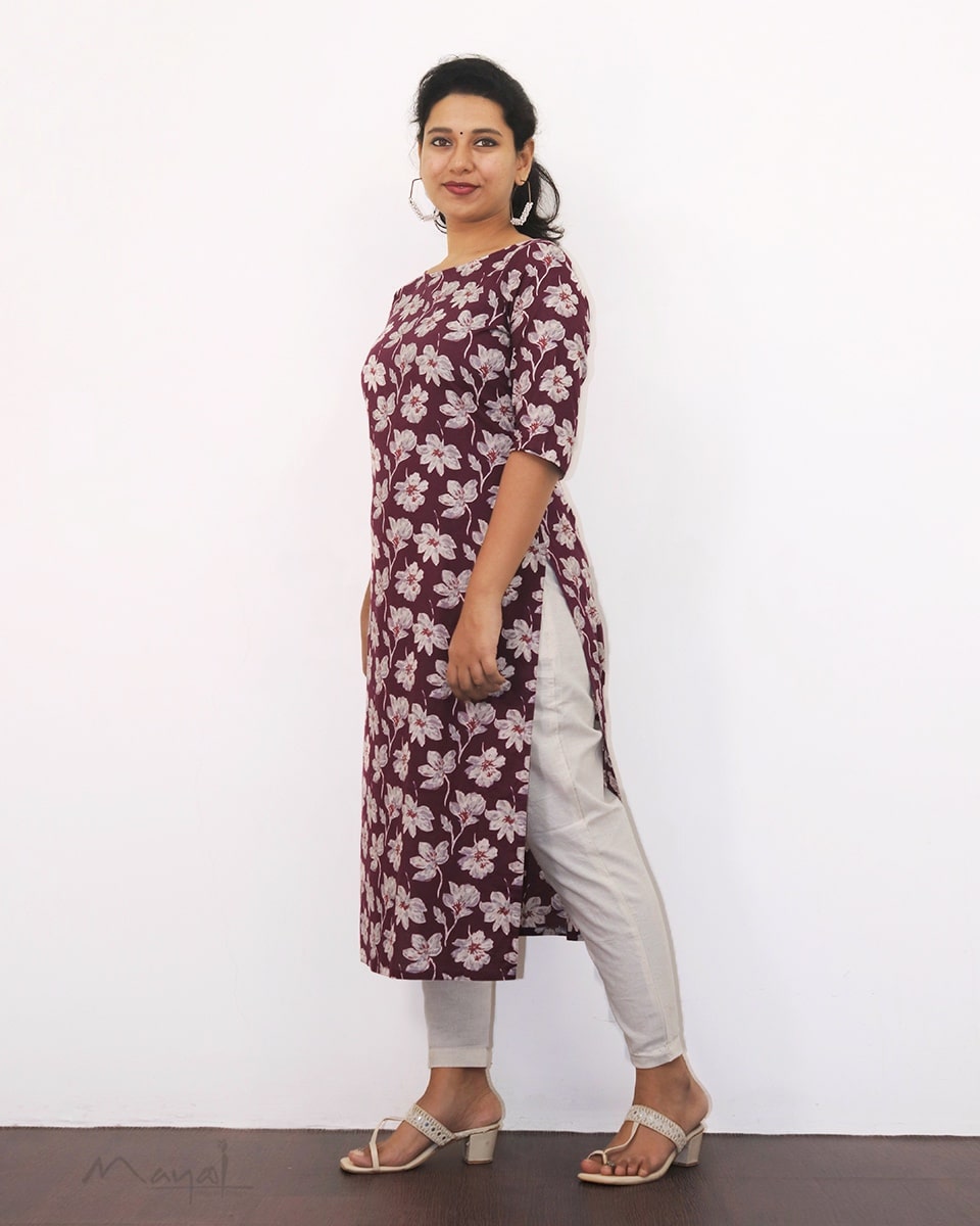 Mulberry Purple Floral Printed Kurta