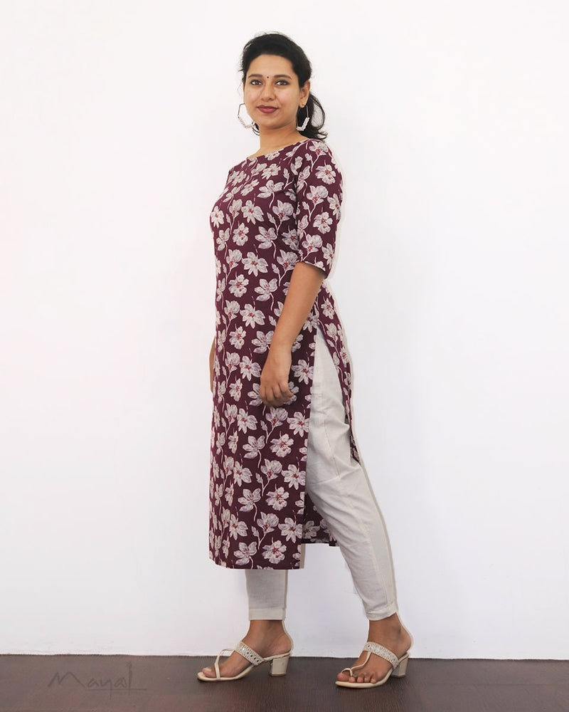 Mulberry Purple Floral Printed Kurta
