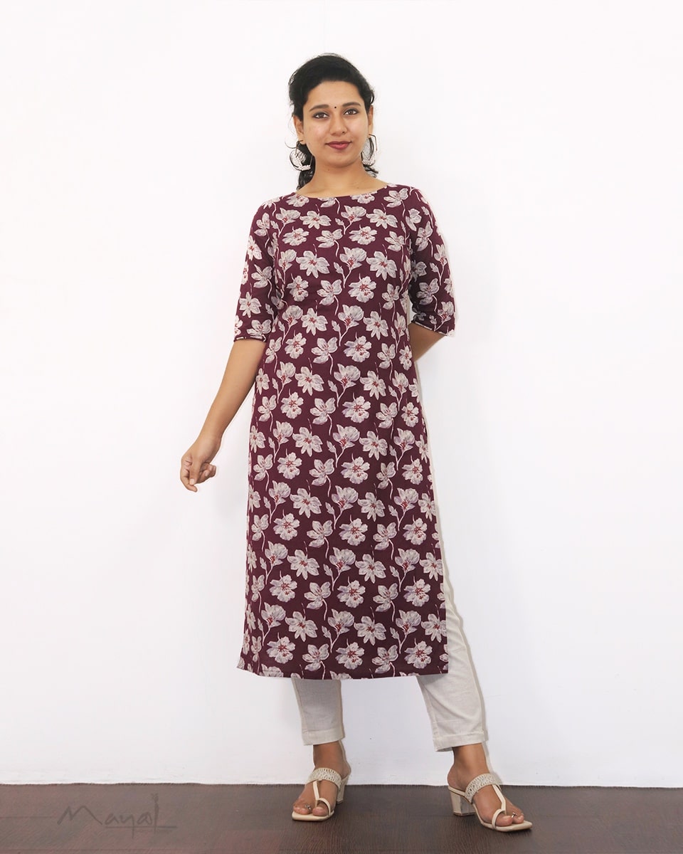 Mulberry Purple Floral Printed Kurta