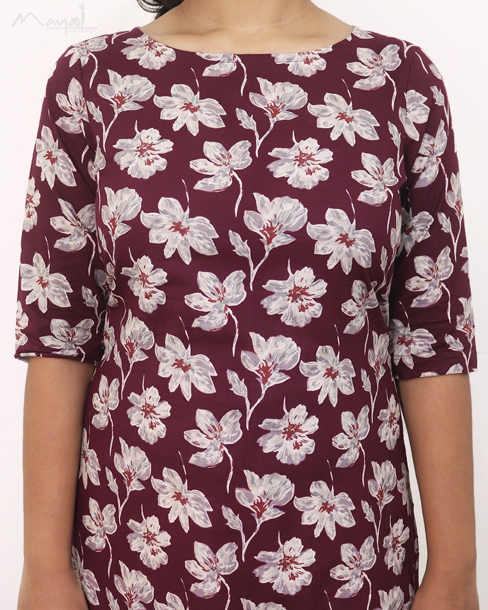 Mulberry Purple Floral Printed Kurta