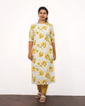 Saffron Yellow Floral Printed Kurta