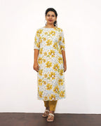 Saffron Yellow Floral Printed Kurta