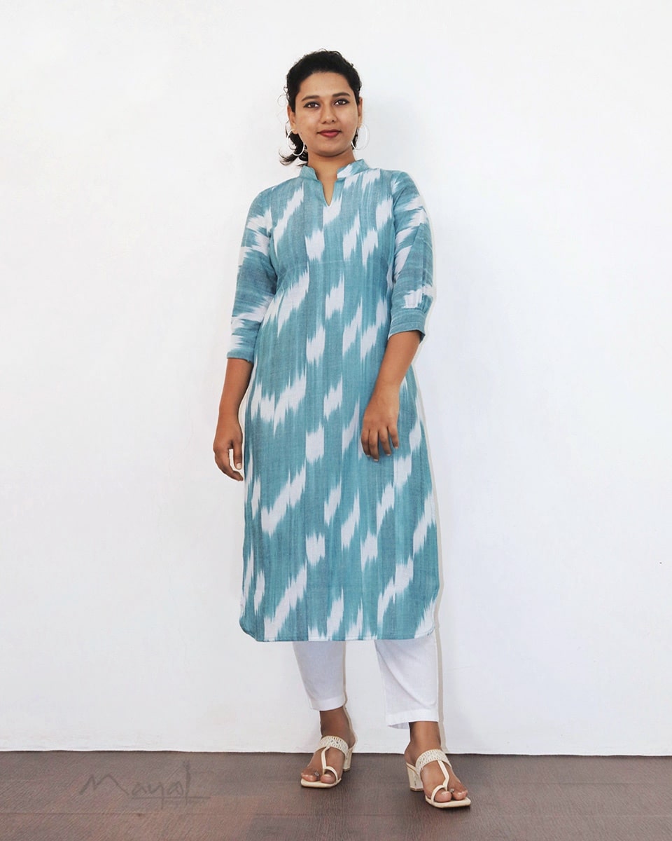 Baby Blue Patterned Cotton Kurta