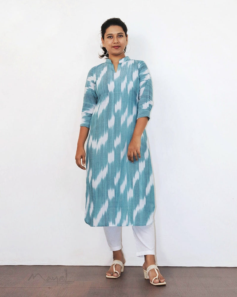 Baby Blue Patterned Cotton Kurta