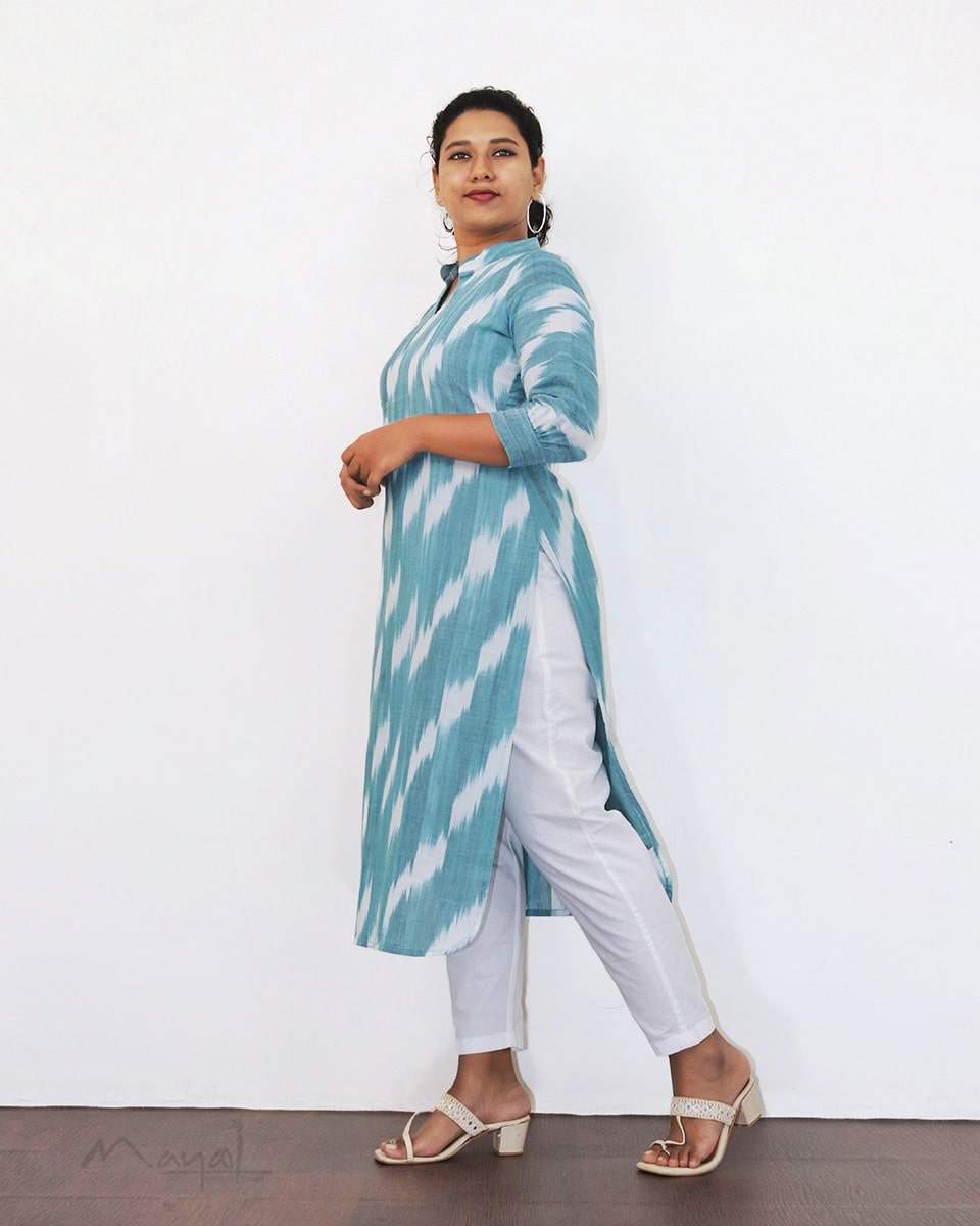 Baby Blue Patterned Cotton Kurta