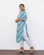 Baby Blue Patterned Cotton Kurta