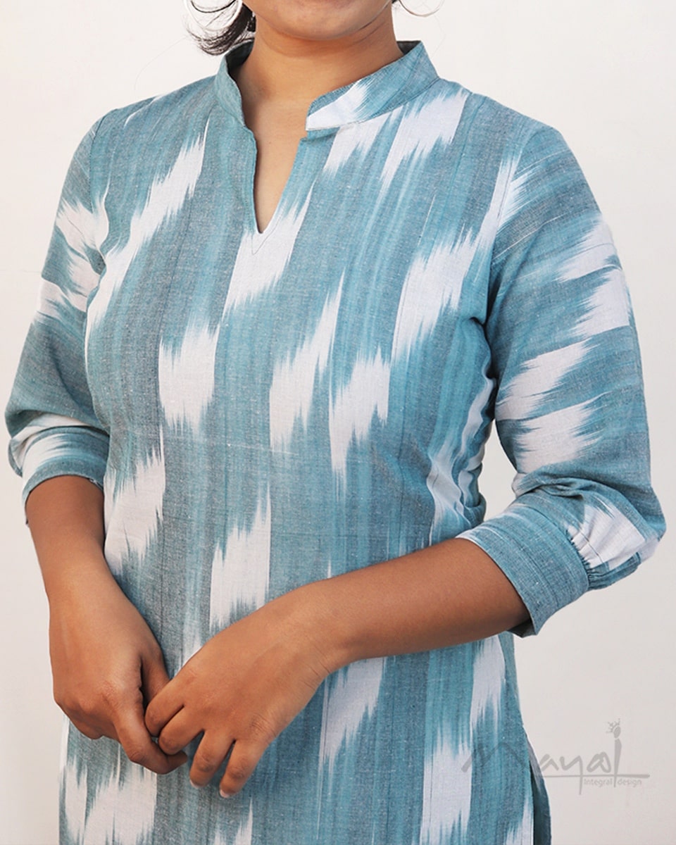 Baby Blue Patterned Cotton Kurta