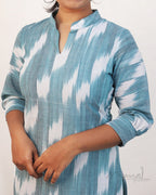 Baby Blue Patterned Cotton Kurta