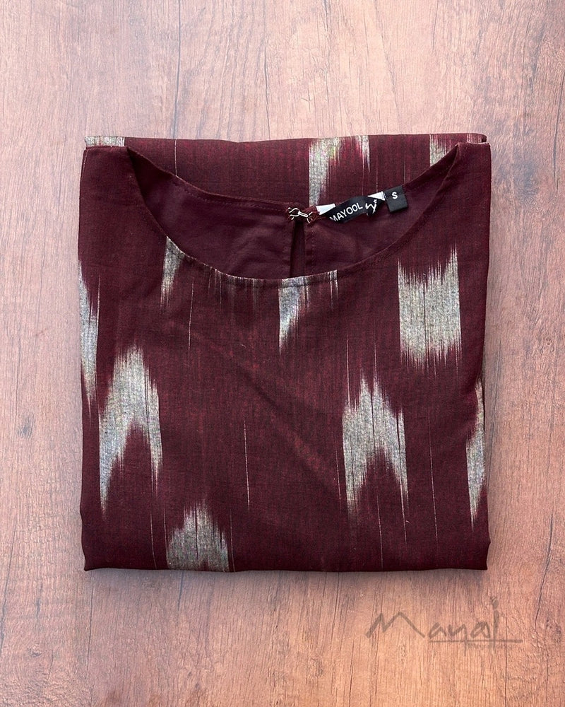 Maroon Patterned A-line Cotton Kurta
