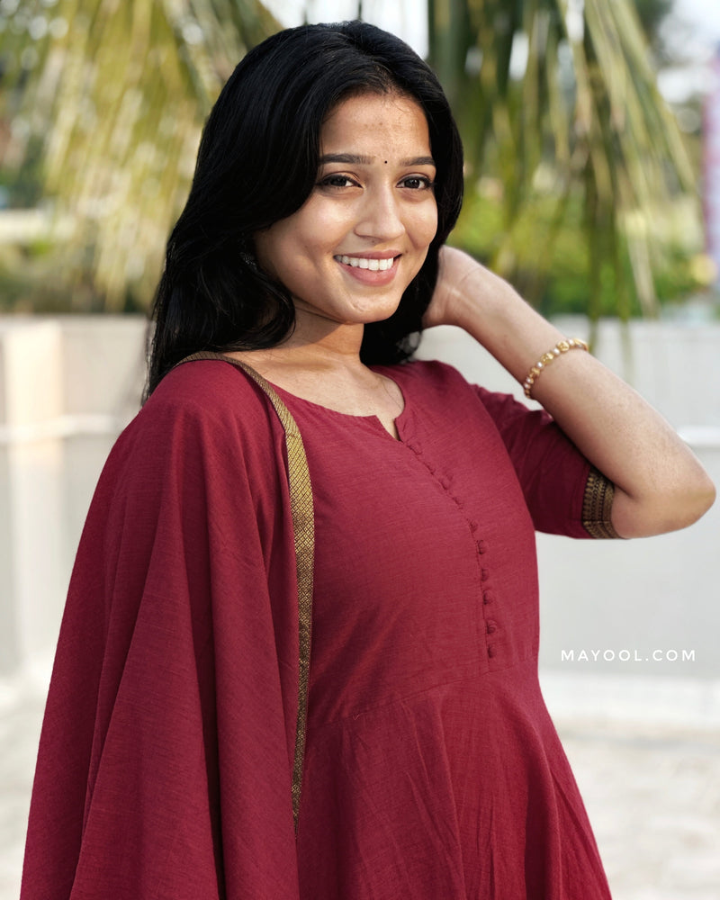 Ruby Red Handloom Cotton Anarkali Dresses