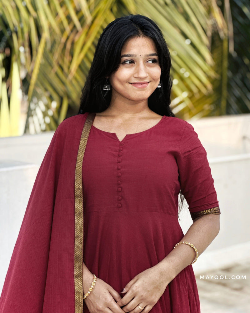 Ruby Red Handloom Cotton Anarkali Dresses