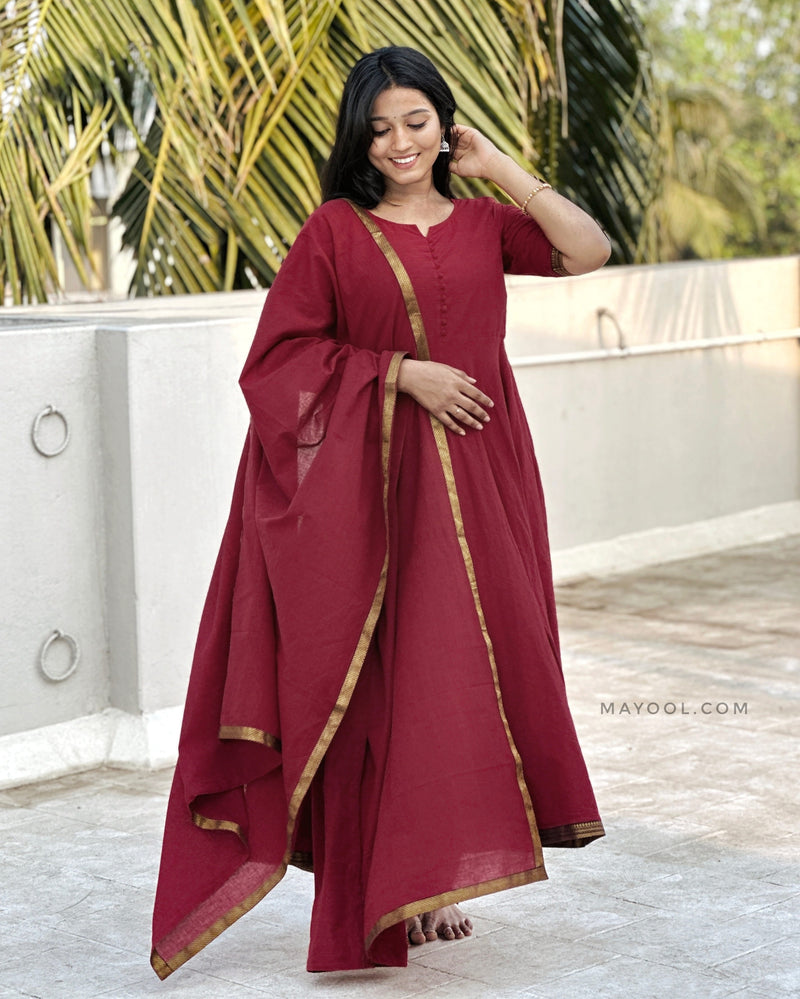 Ruby Red Handloom Cotton Anarkali Dresses