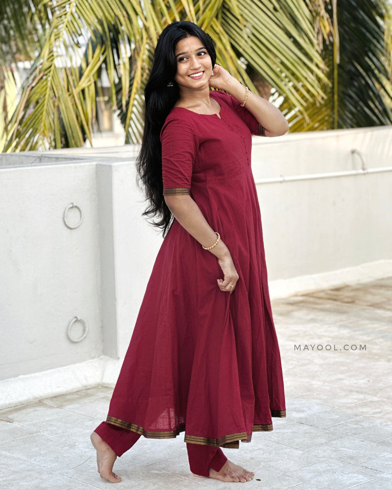 Ruby Red Handloom Cotton Anarkali Dresses