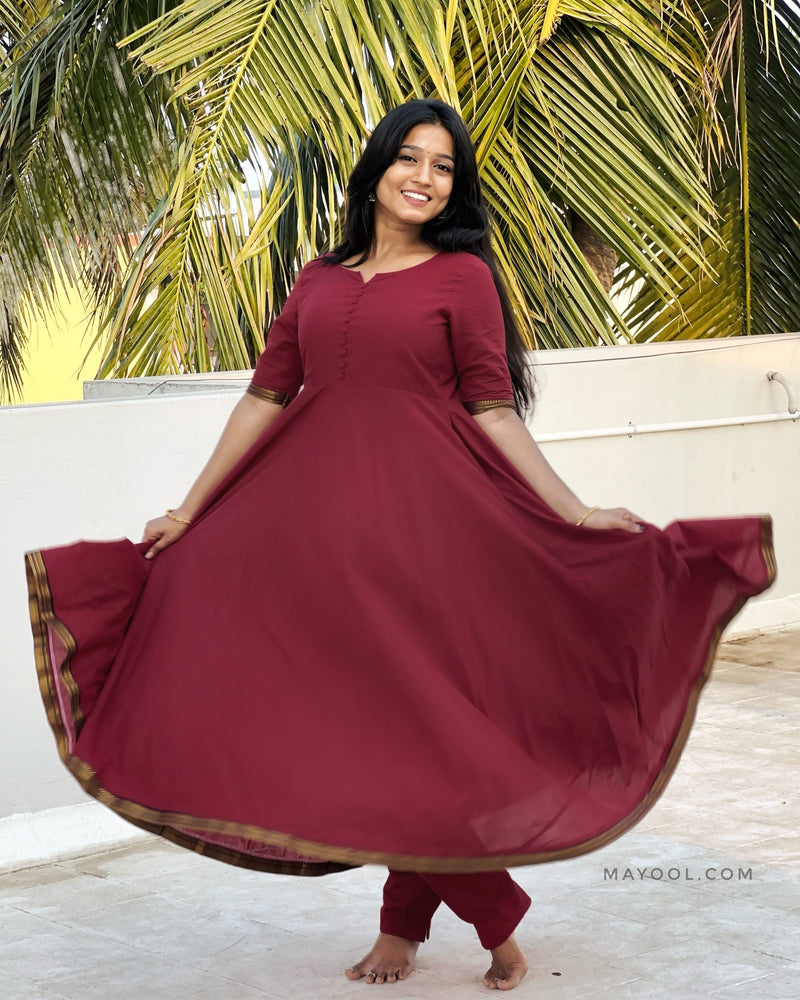 Ruby Red Handloom Cotton Anarkali Dresses